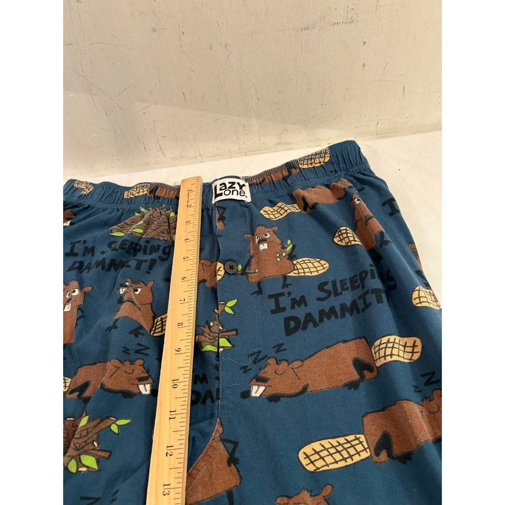 Lazy One Pajama Pants Large Blue Beaver I'm Sleeping Dammit Mens